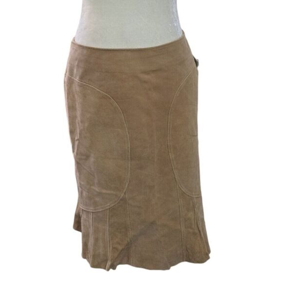 Moda International Women's Trumpet Tan Suede Leather Skirt Sz 8 - Picture 4 of 8